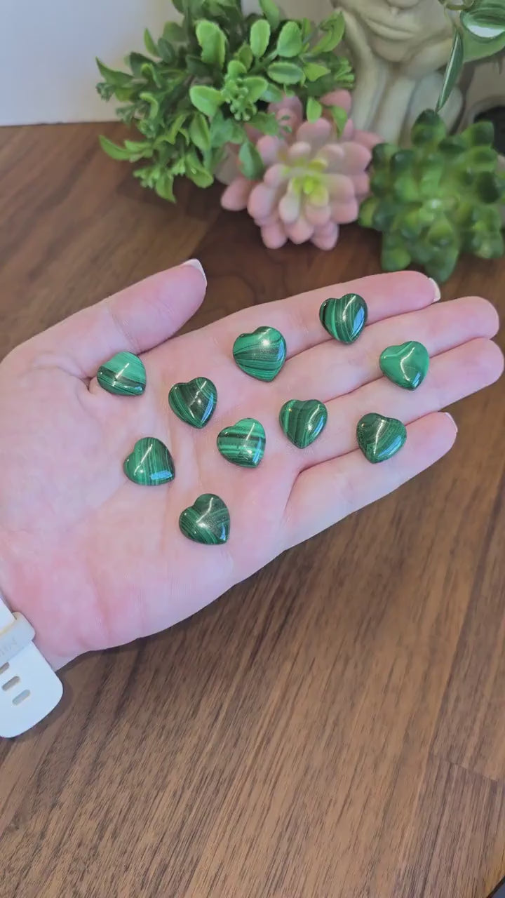 Mini Malachite Hearts | .5 Inch Green Crystal Pocket Stone | Swirl & Stripe Pattern Mineral | Christmas Gift Stocking Stuffer | Little Treat