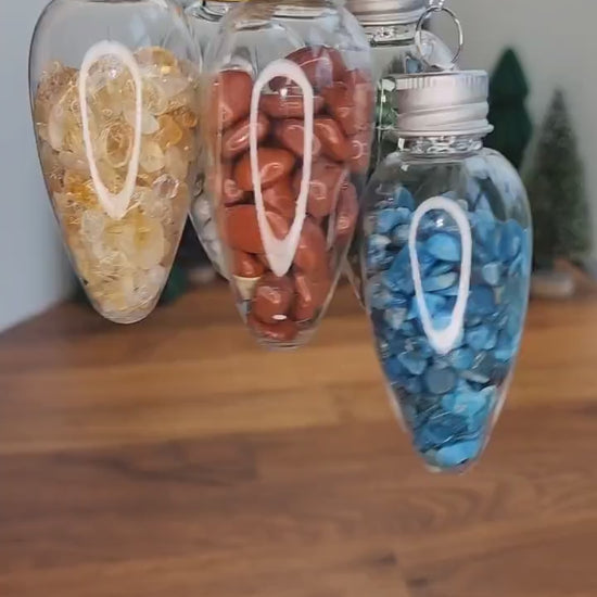 Crystal Chips Tree Ornaments | Hanging Christmas Bulbs | Kid Rock Crafts | Geology Rocks! | Green & Red | Natural Holiday Decor by Sullivan