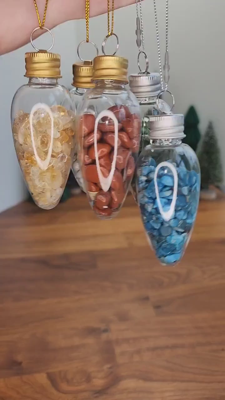 Crystal Chips Tree Ornaments | Hanging Christmas Bulbs | Kid Rock Crafts | Geology Rocks! | Green & Red | Natural Holiday Decor by Sullivan