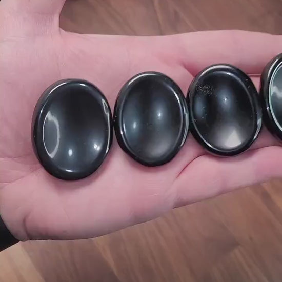 Black Obsidian Worry Stone: Silver Sheen Pocket Crystal, ADHD Fidget