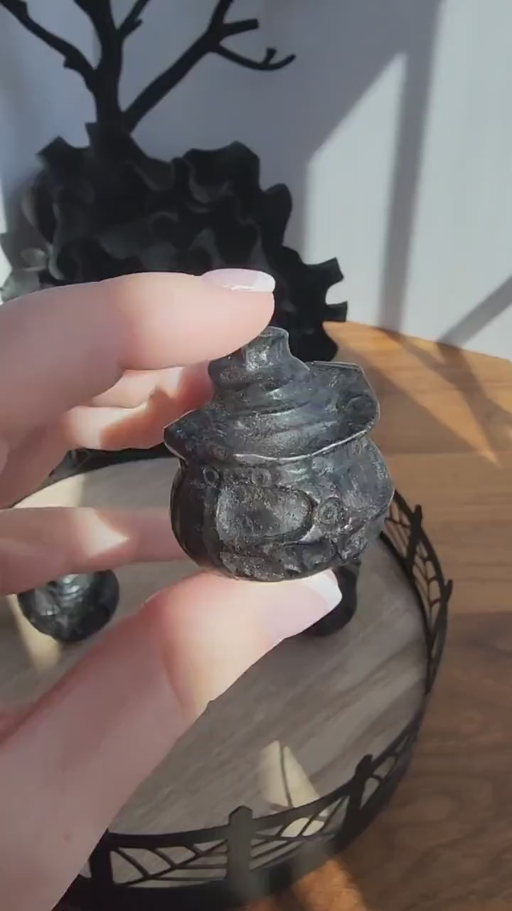 Arfvedsonite Crystal Pumpkin Carving with Witch Hat: Spooky Decor
