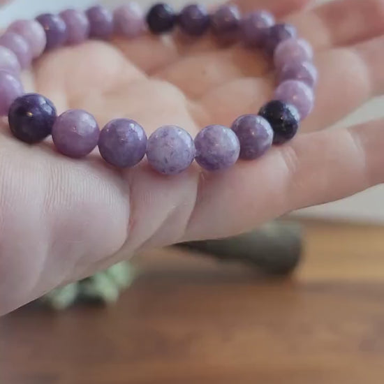 Lepidolite Bracelet: 8MM Purple Crystal Beads | Rare, lilac-purple lithium-rich mica mineral