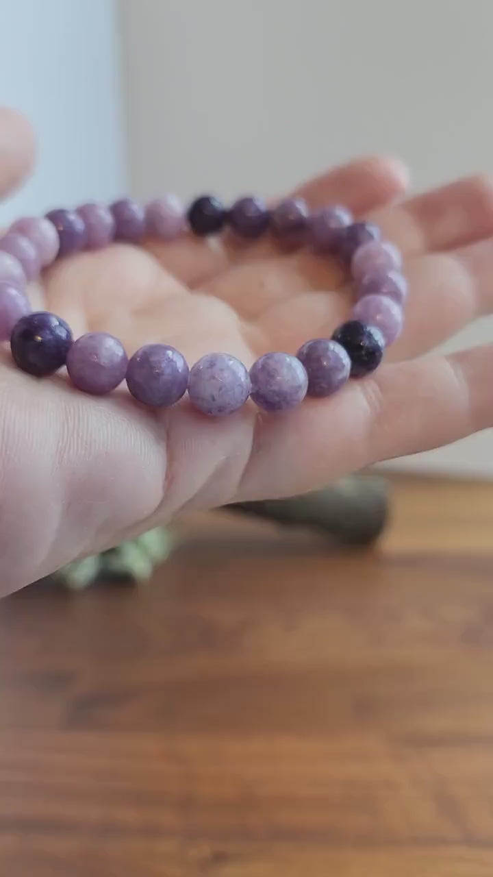 Lepidolite Bracelet: 8MM Purple Crystal Beads | Rare, lilac-purple lithium-rich mica mineral