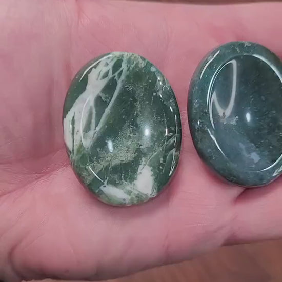 Chunky Green Moss Agate Worry Stone: Pocket Fidget Crystal (50 MM)