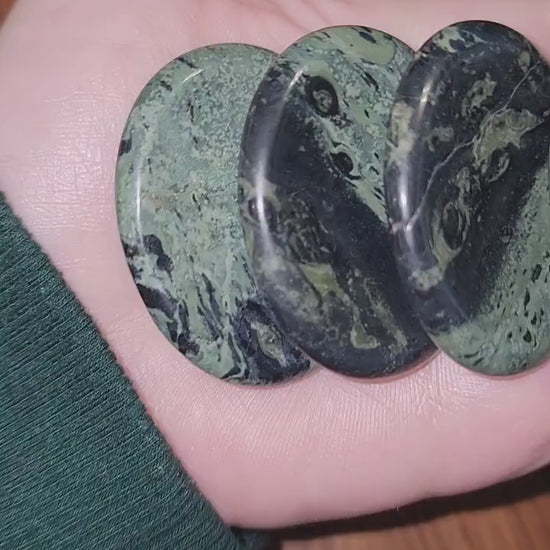 Kambaba Worry Stone | 1.77" | Crocodile Jasper | Green and Black Calming Swirls | Pocket Crystals | ADHD Fidget | Intuitively Chosen