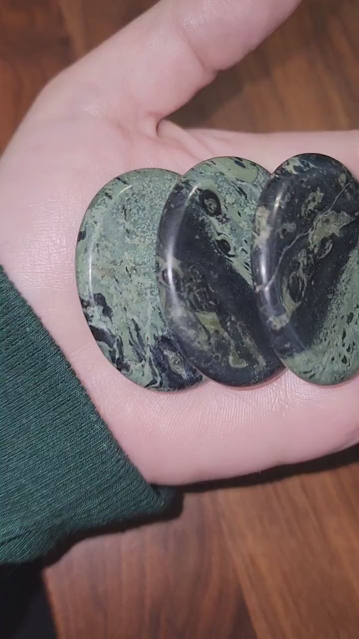 Kambaba Worry Stone | 1.77" | Crocodile Jasper | Green and Black Calming Swirls | Pocket Crystals | ADHD Fidget | Intuitively Chosen