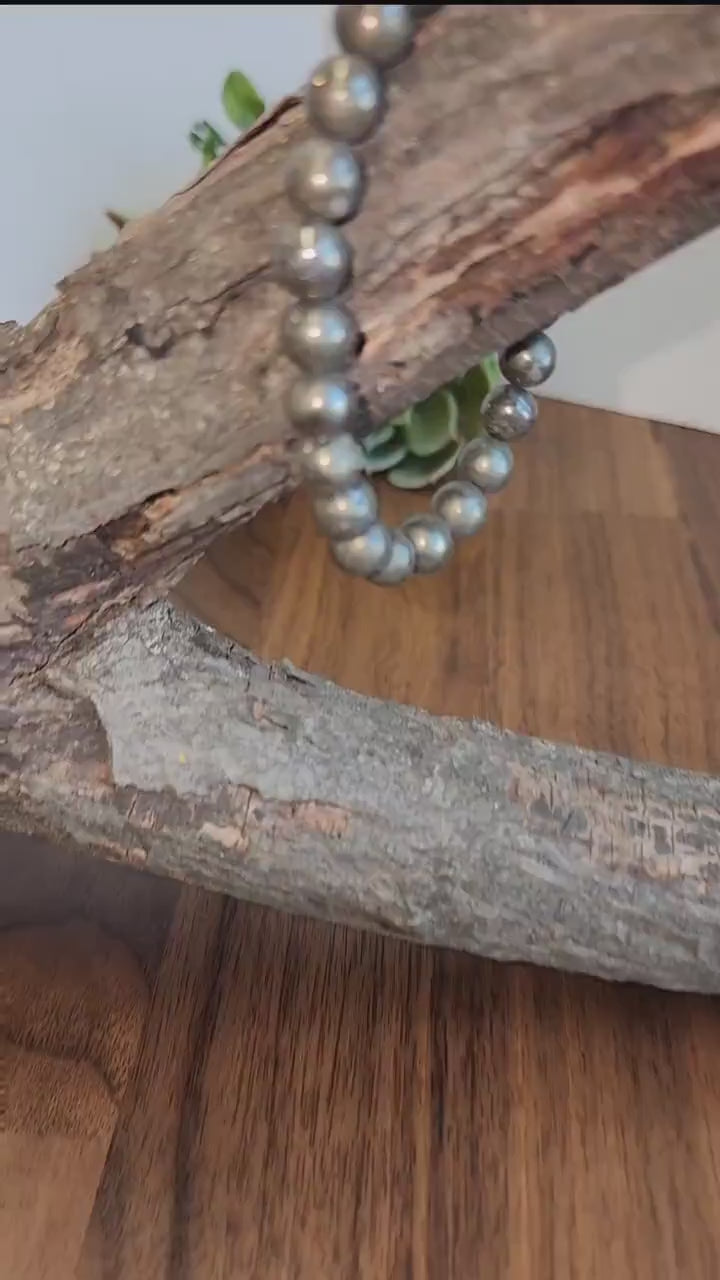 Pyrite (Fools Gold) Bracelet: 8MM Natural Crystal Beads | Subtle Golden Metalic Jewely