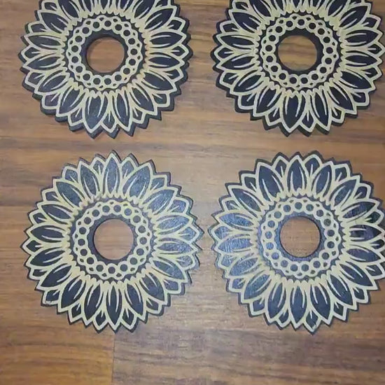 Black Etched Wood Sunflower Sphere Stand: Fall Decor (4 inch)