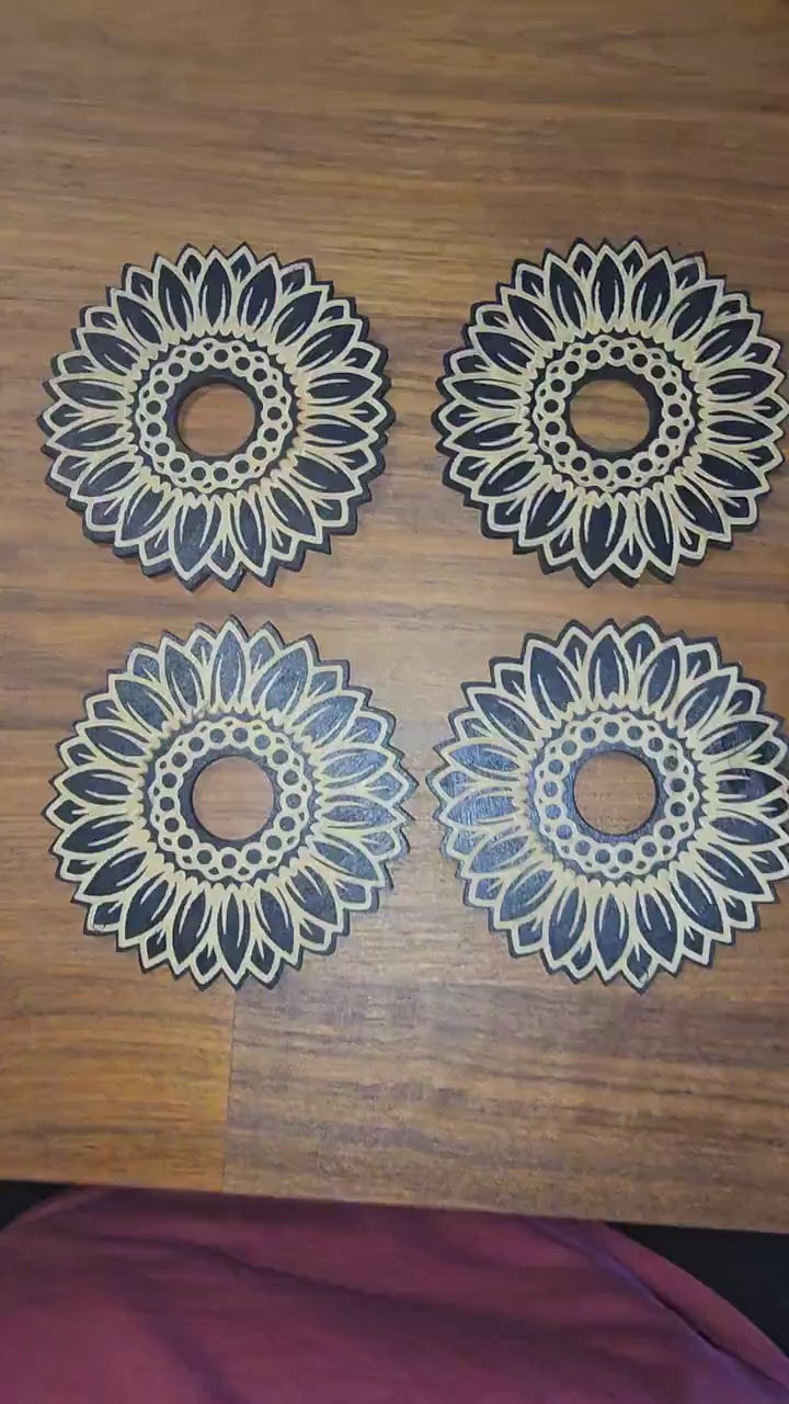 Black Etched Wood Sunflower Sphere Stand: Fall Decor (4 inch)