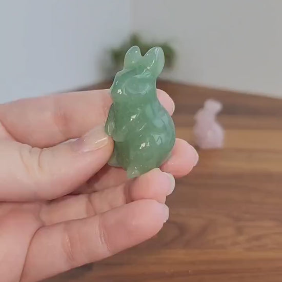Crystal Rabbit Figurine: Sitting Bunny in Rose Quartz or Obsidian - Unique Stones
