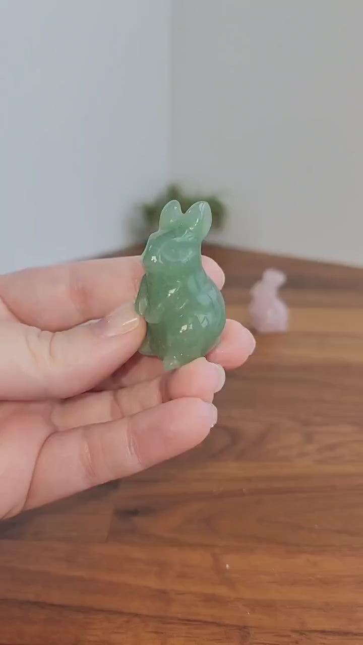 Crystal Rabbit Figurine: Sitting Bunny in Rose Quartz or Obsidian - Unique Stones