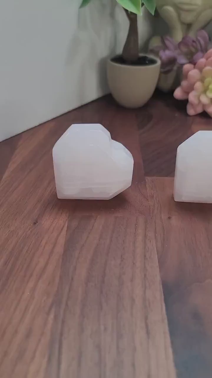 Faceted Crystal Heart: Pink Mangano Calcite - Neon UV Reactive