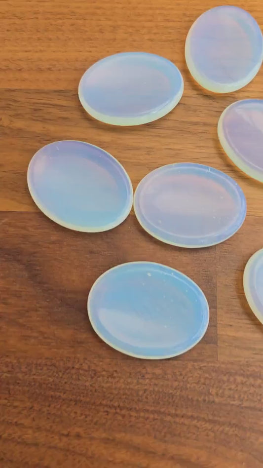 Opalite Crystal Worry Stone: White Rainbow Thumb Fidget (1.77")