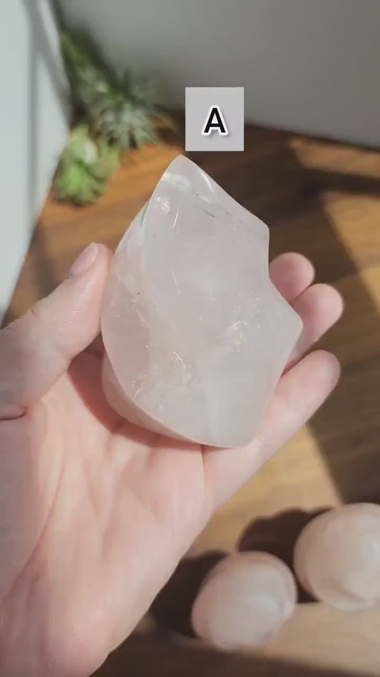 Rose Quartz Flame: Large Pink Crystal Show Piece with Rainbows