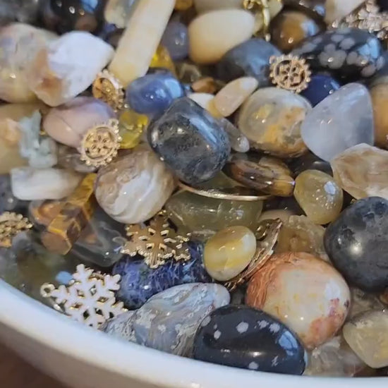 Celestial Crystal Confetti Mix: Gold, Blue & Black - Worry Stones, Moons, Stars
