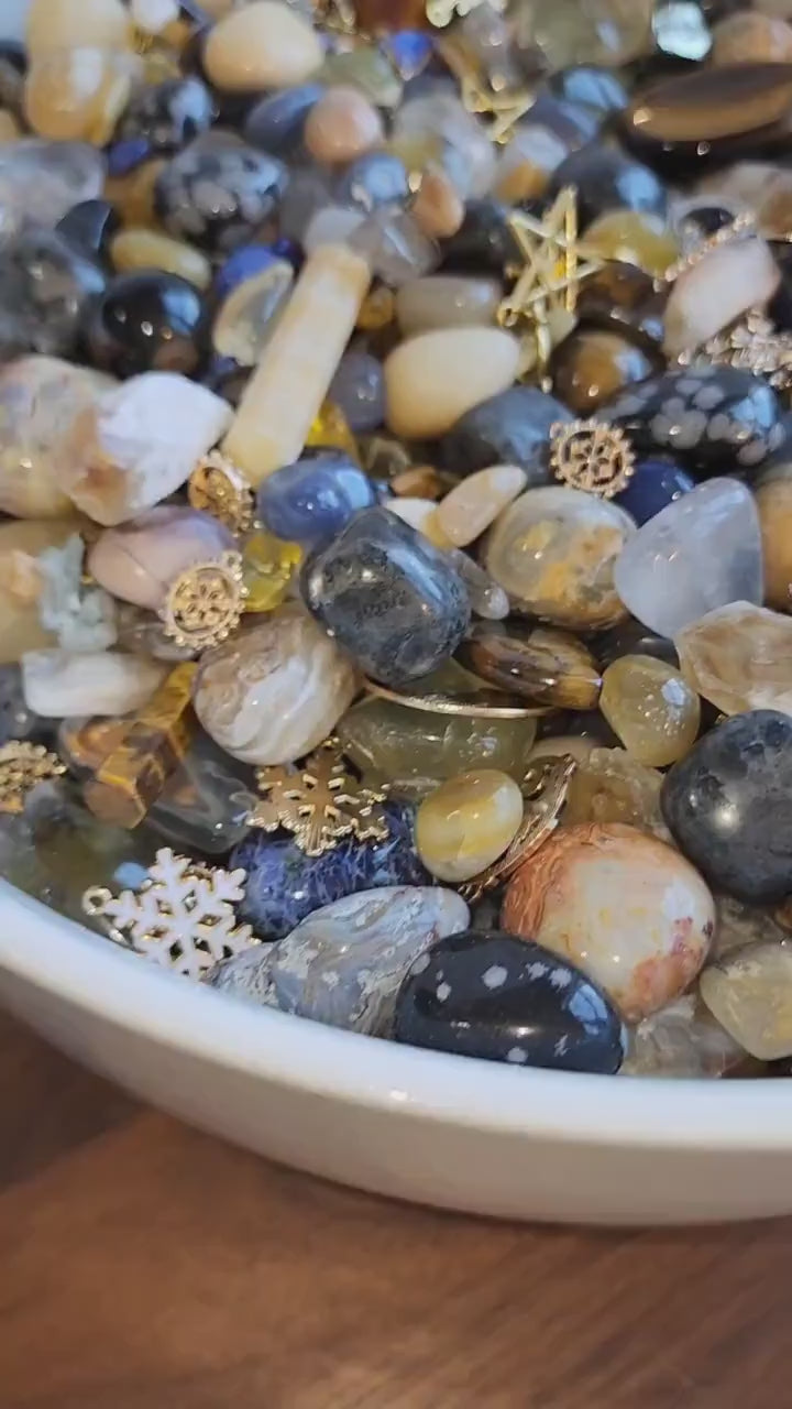 Celestial Crystal Confetti Mix: Gold, Blue & Black - Worry Stones, Moons, Stars