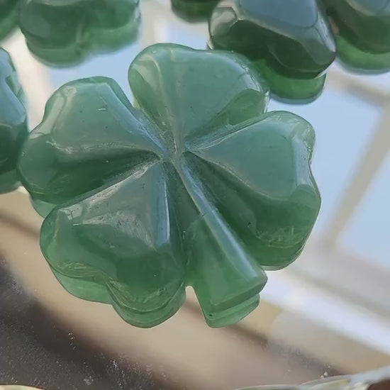 Green Aventurine Crystal 4 Leaf Clover: Lucky Shamrock Decor