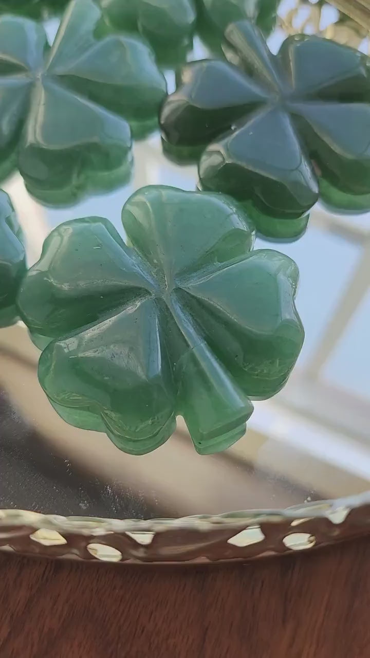 Green Aventurine Crystal 4 Leaf Clover: Lucky Shamrock Decor