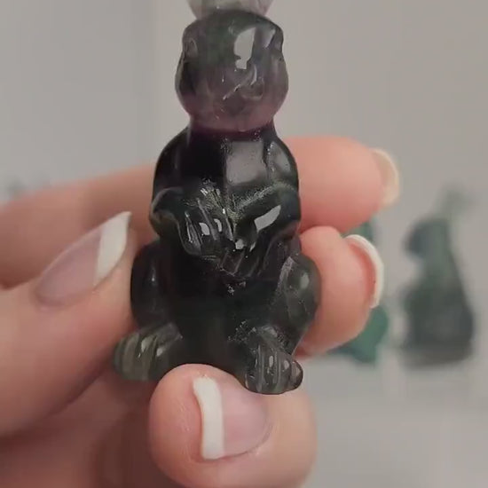 Crystal Bunny Carvings: Fluorite, Rose & White Quartz Rabbits