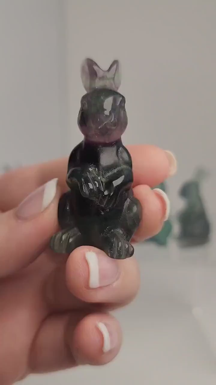 Crystal Bunny Carvings: Fluorite, Rose & White Quartz Rabbits