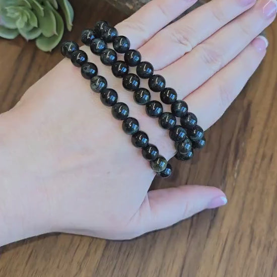 Inv - Blue Tigers Eye | 8MM Crystal Bracelet | LOW Natural Flash Crystal Beads appear Black | Masculine, Subtle Jewelry for Men & Couples