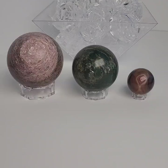 Acrylic Sphere Stands |  Display Holders for Crystal Spheres | Diamond Shaped Base | Baseball Stand | Statement Piece Displays