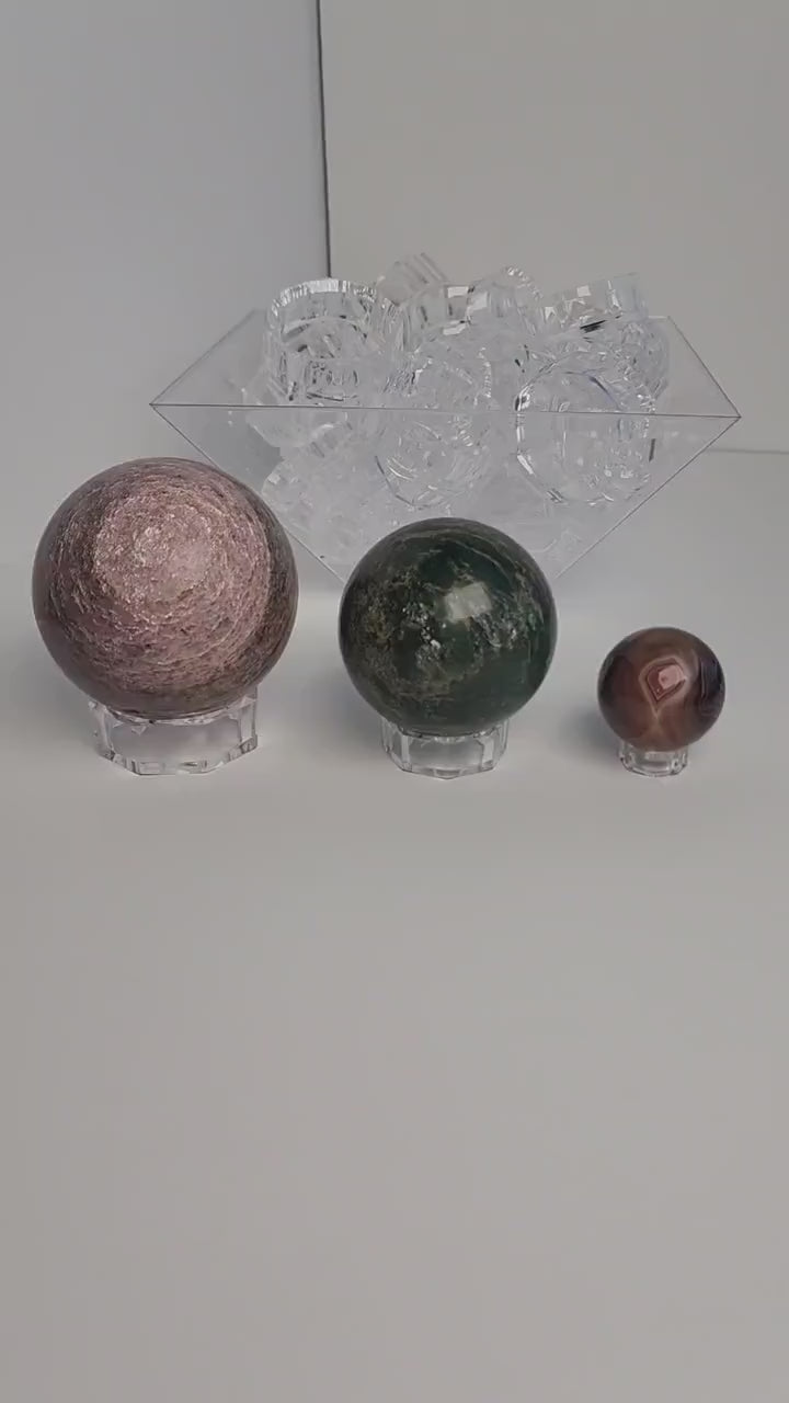Acrylic Sphere Stands |  Display Holders for Crystal Spheres | Diamond Shaped Base | Baseball Stand | Statement Piece Displays