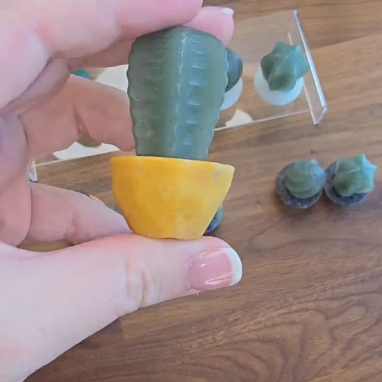 Cute Crystal Cactus Friends | Around 2" | Green Aventurine in Earthy Planters | Rock & Plant Lovers Unite! | Intuitively Chosen