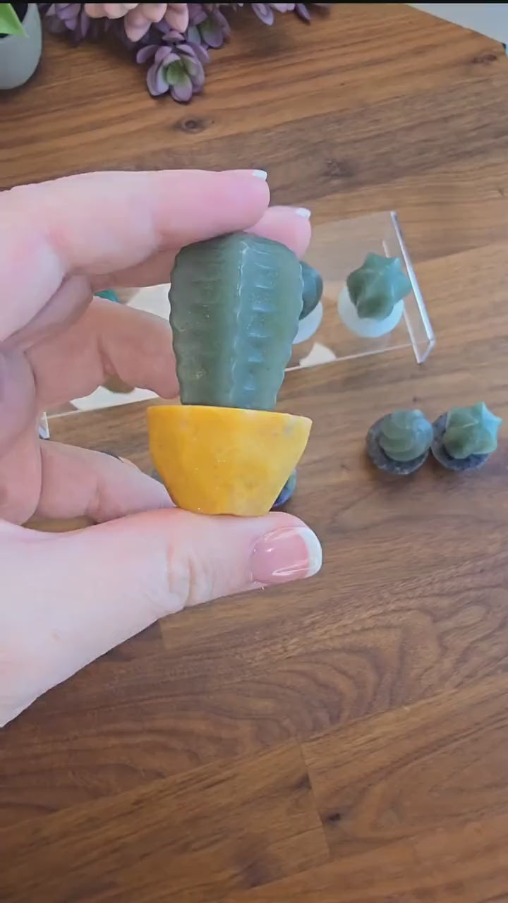Cute Crystal Cactus Friends | Around 2" | Green Aventurine in Earthy Planters | Rock & Plant Lovers Unite! | Intuitively Chosen
