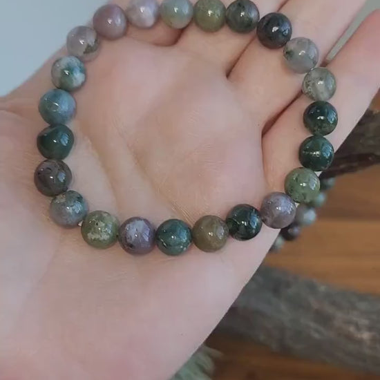 Indian Agate Bracelet | 8MM Crystal Beads in Purple, Green, Pink, Red, Lilac, Yellows, and Moss colors | Very Demure, Very Mindful