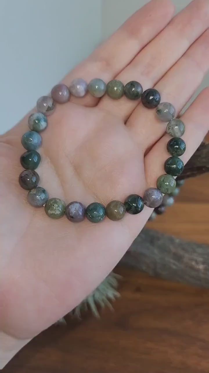 Indian Agate Bracelet | 8MM Crystal Beads in Purple, Green, Pink, Red, Lilac, Yellows, and Moss colors | Very Demure, Very Mindful
