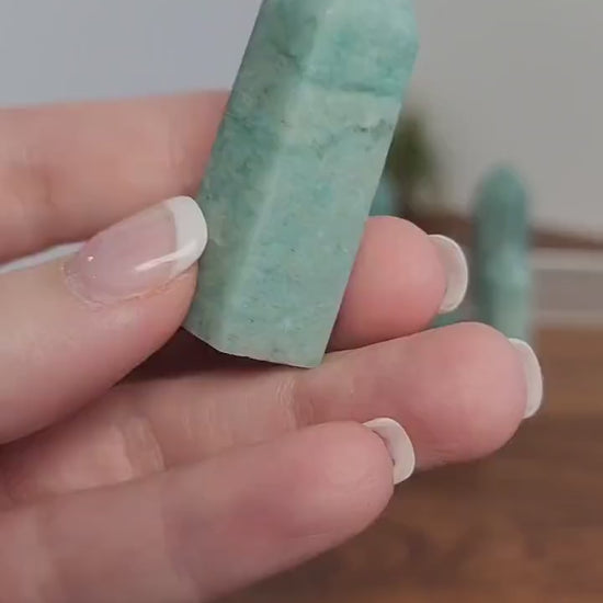 Amazonite Point Tower Spiritual Crystal, Teal Blue Obelisk (Small Size, Natural Stone, Calm Energy)