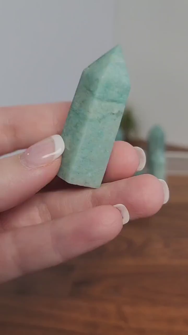 Amazonite Point Tower Spiritual Crystal, Teal Blue Obelisk (Small Size, Natural Stone, Calm Energy)