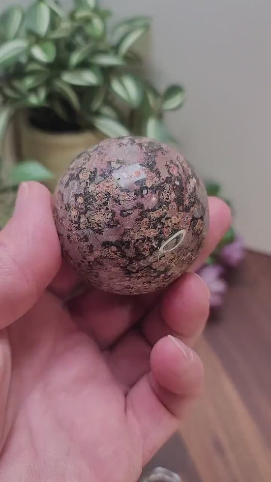 Pink Leopardite Crystal Sphere, Animal Print Stone (57mm, One Available)