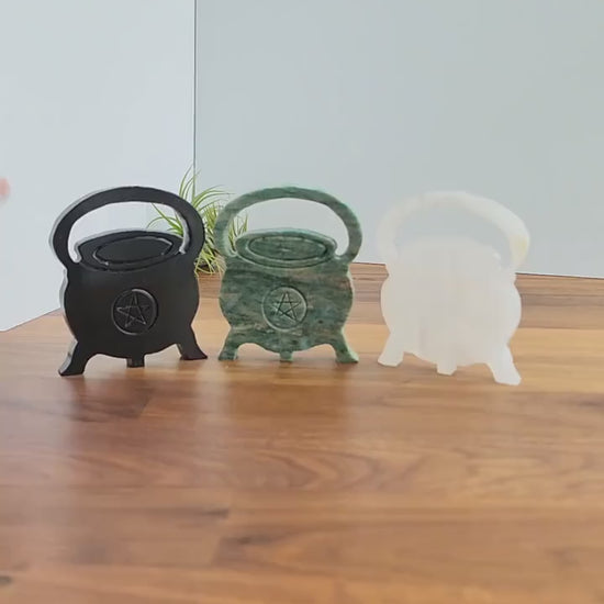 Crystal Cauldron Carving: Witchy Halloween Decor - Obsidian, Mangano, Mica