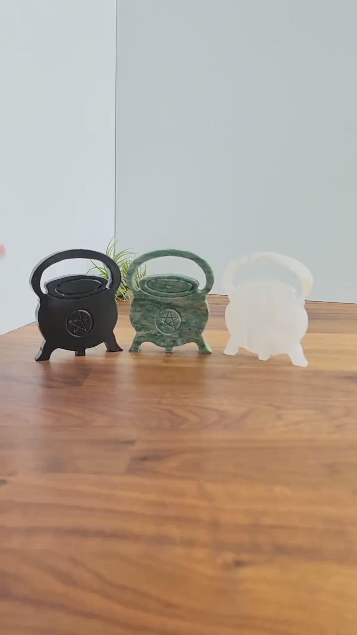 Crystal Cauldron Carving: Witchy Halloween Decor - Obsidian, Mangano, Mica