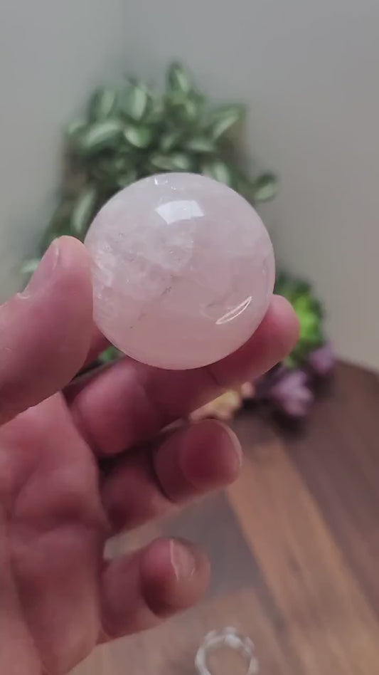 Rose Quartz Crystal Sphere | 47 MM | Pink and White | Only 1 Available