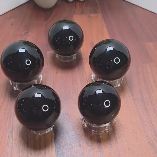 Black Obsidian Sphere: Polished Crystal Stone, Natural Rounded Dark Ball - Repel Negative Energy with these large 2"