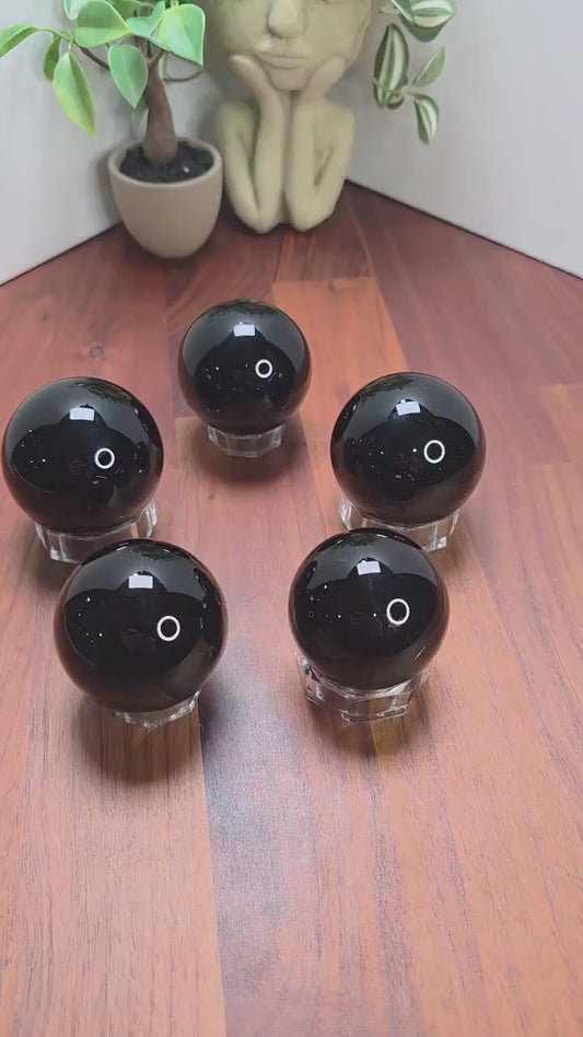 Black Obsidian Sphere: Polished Crystal Stone, Natural Rounded Dark Ball - Repel Negative Energy with these large 2"