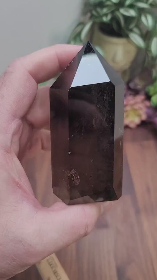 Smokey Quartz Crystal Tower: Chunky Point, Dark Clarity
