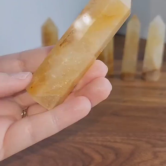 Golden Healer Quartz Tower: Yellow Crystal Point with Rainbow Inclusions