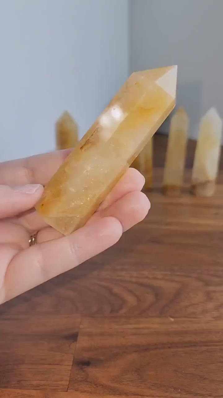 Golden Healer Quartz Tower: Yellow Crystal Point with Rainbow Inclusions