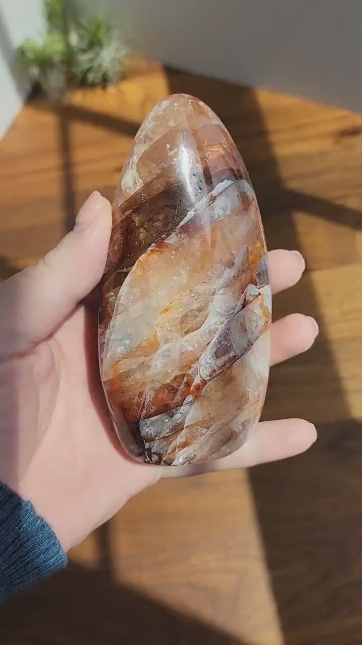 Fire Quartz Flame: Red Hematoid Crystal with Rainbows