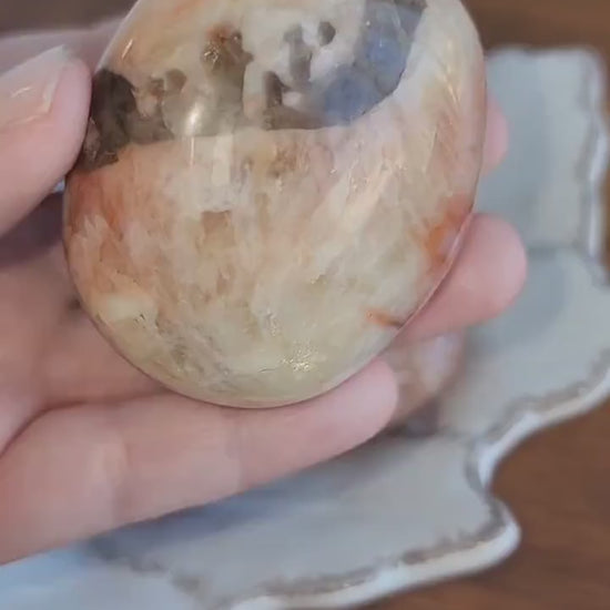 Peach Moonstone with Smokey Quartz Inclusions | Flashy Large Pocket Stones | Intuitively Chosen