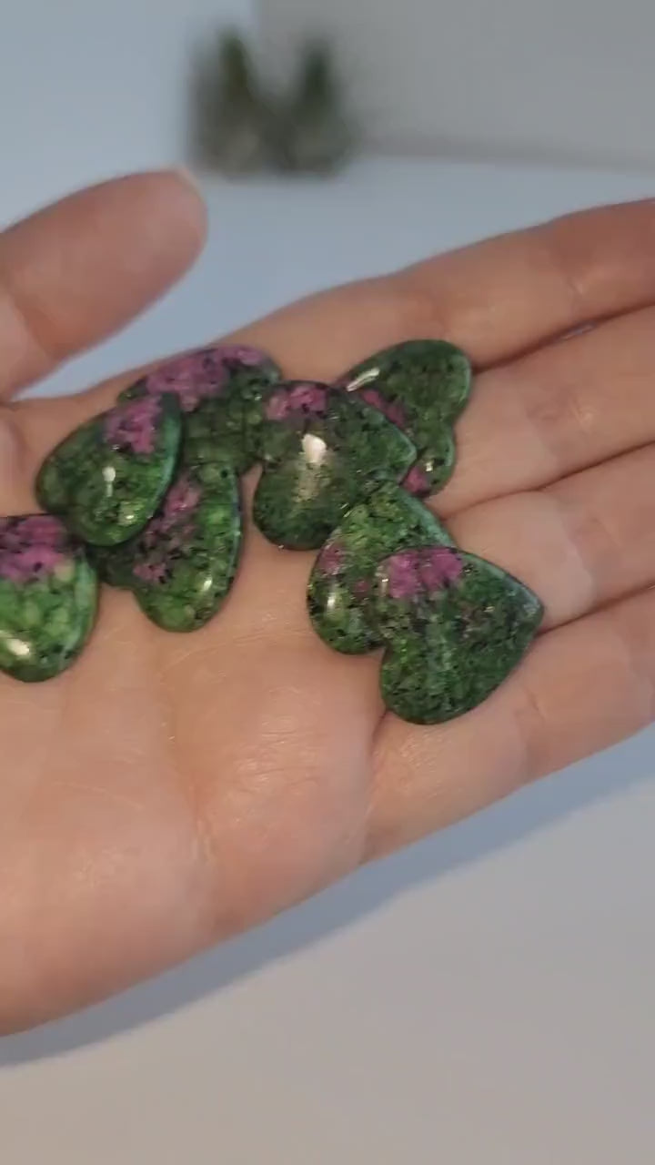 Ruby in Zoisite Crystal Heart: Magenta & Green Carving