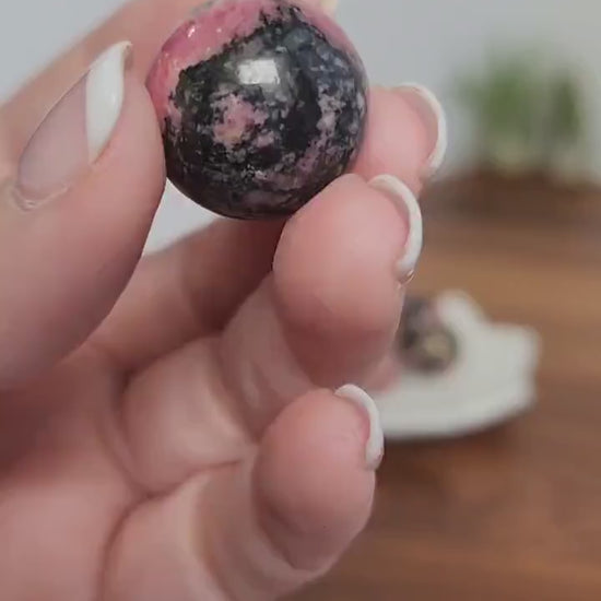 Pink Rhodonite Mini Sphere | Pink Crystal Ball | Small Sphere Collections | Intuitively Chosen