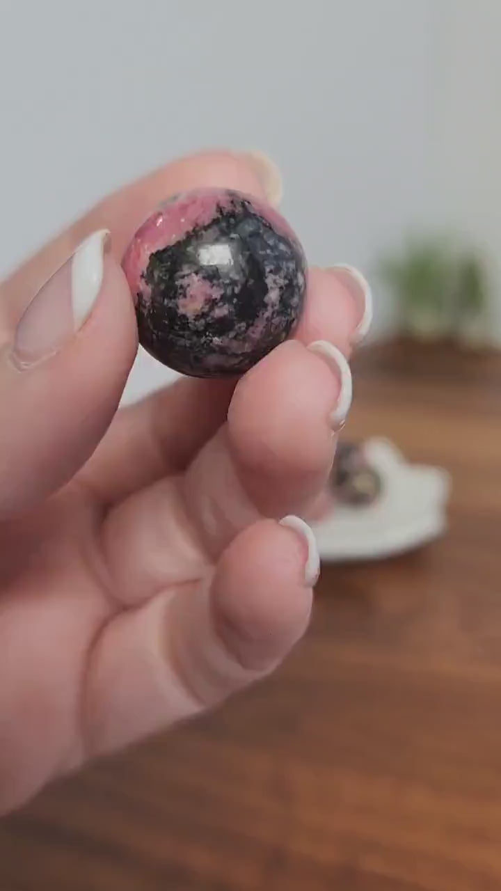 Pink Rhodonite Mini Sphere | Pink Crystal Ball | Small Sphere Collections | Intuitively Chosen