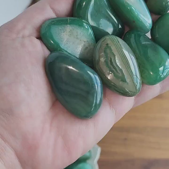 Green Agate Tumbles | Medium | Lucky Girl Syndrome Mix | Crystal Confetti Add On | Blue Inclusions | Intuitively Chosen