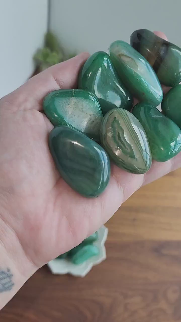 Green Agate Tumbles | Medium | Lucky Girl Syndrome Mix | Crystal Confetti Add On | Blue Inclusions | Intuitively Chosen