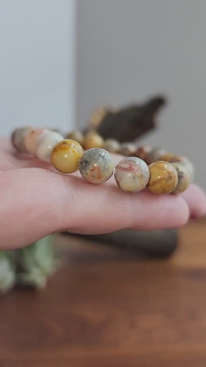 Crazy Lace Agate Bracelet | Mexican Lace | Stretchy with 8MM Beads | Intuitively Chosen